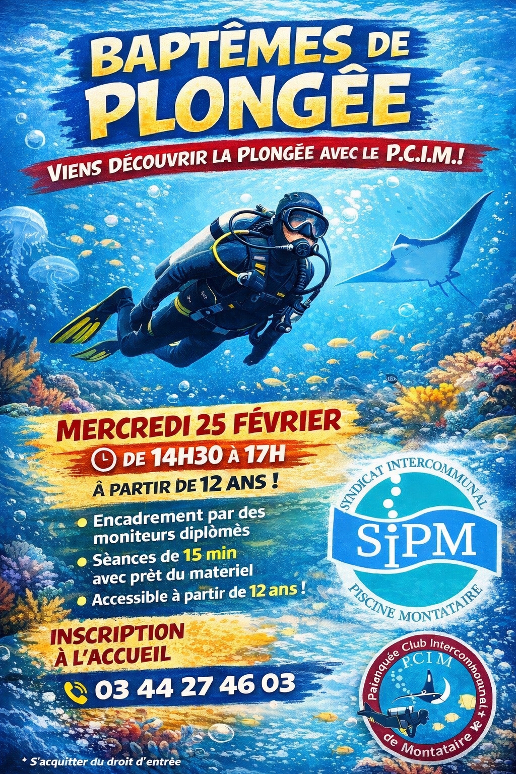 affiche baptême plongée sous marine piscine montataire