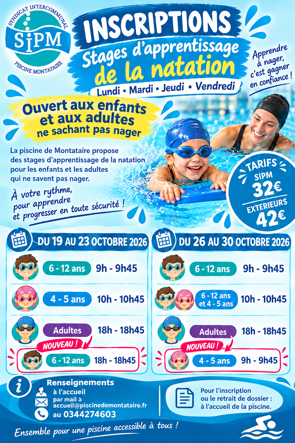 stage de natation octobre 2026 montataire